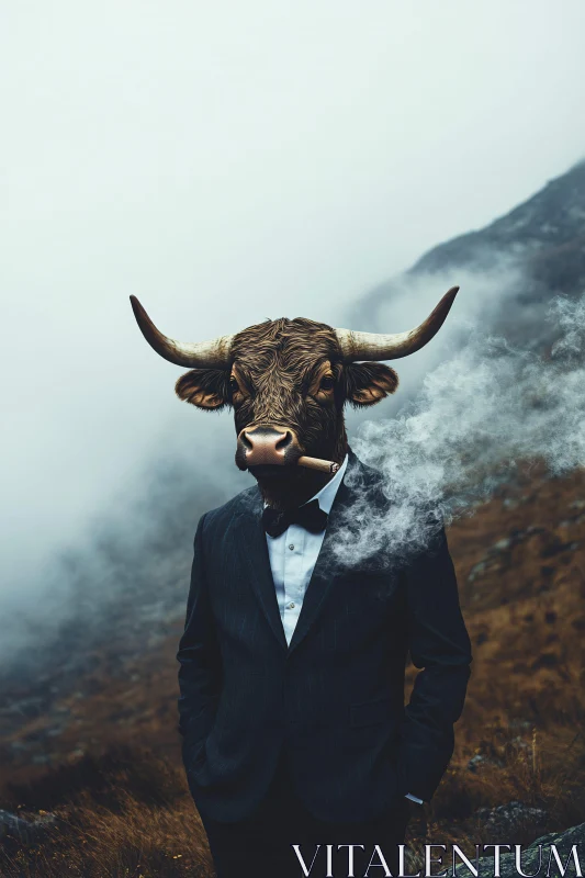 Bull-Headed Humanoid in Formal Attire AI Image