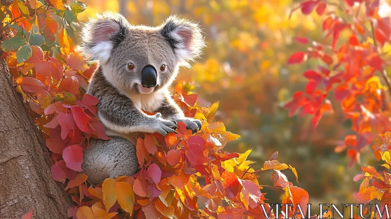 Koala Among Colorful Leaves AI Image