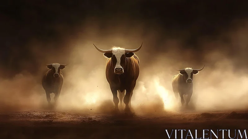 Bulls Charging Through Dust AI Image