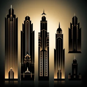 Art Deco City Skyline Silhouette Design