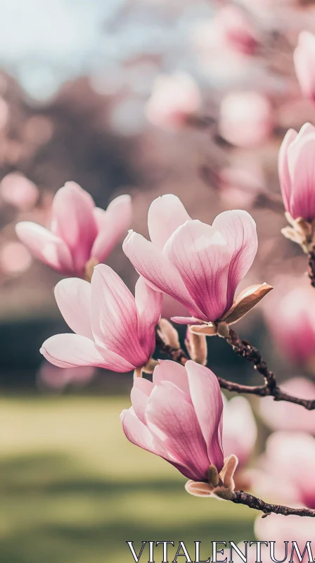 Beautiful Pink Magnolias Blooming AI Image