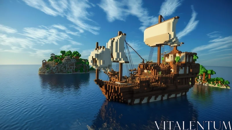 AI ART Minecraft Adventure: Ship and Island