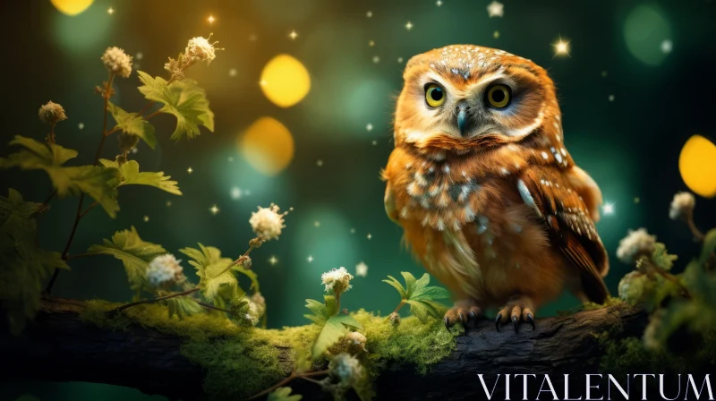Enchanting Owl on Leafy Branch in Dreamlike Imagery AI Image