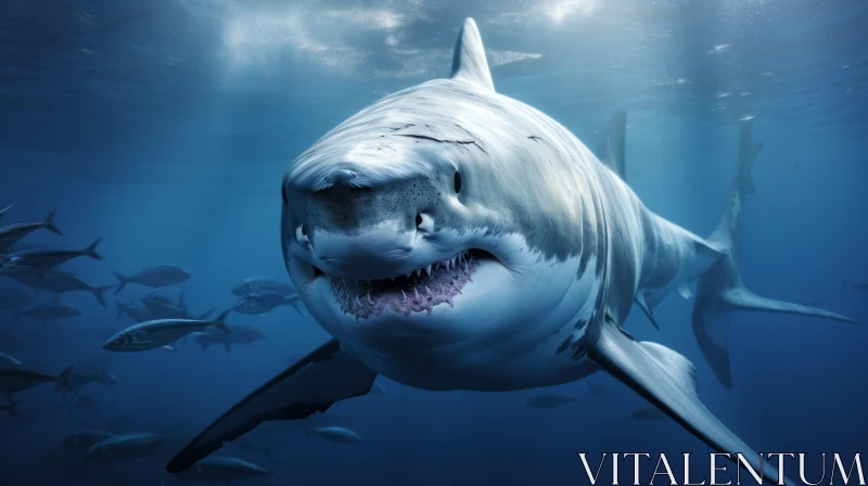 Great White Shark in Ocean - A Realistic Digital Art Rendering AI Image