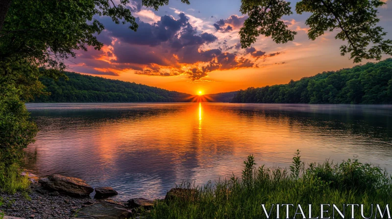 Serene Sunset by the Lake AI Image