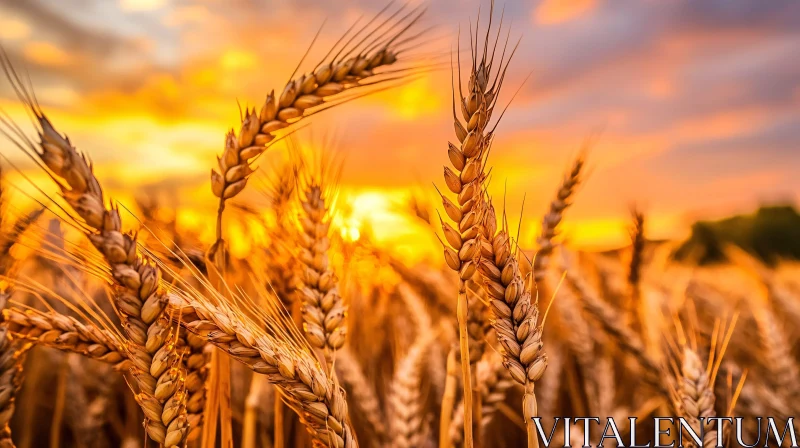 Sunset Over Wheat Field AI Image