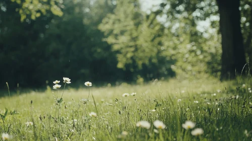 Morning Meadow with Blooming Wildflowers