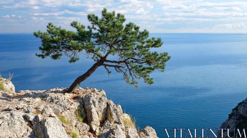 Tree on Cliff Edge with Sea View AI Image