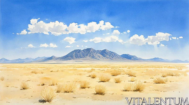 AI ART Desert Scene with Mountains and Clouds