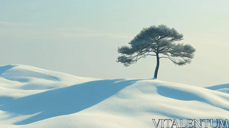 AI ART Lonely Tree in Pristine Snowy Scene