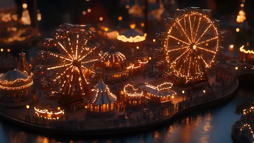 Enchanted Amusement Park with Ferris Wheels at Night