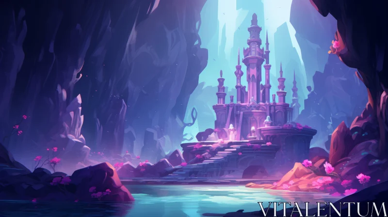 Fantasy Castle in Luminous Landscape - Detailed Character Design AI Image