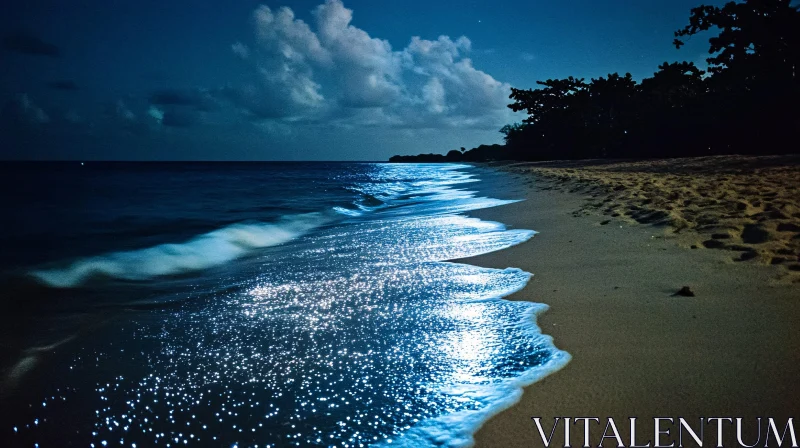 AI ART Bioluminescent Waves on a Night Beach