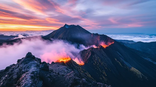 Fiery Volcano Amidst Stunning Sunset