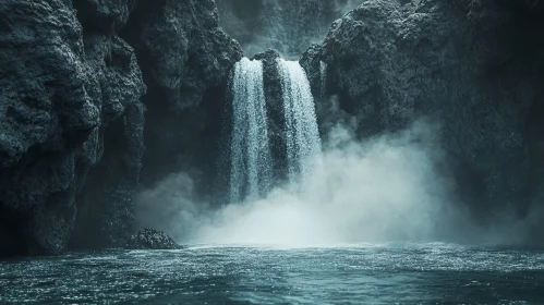 Serene Pool with Misty Waterfall