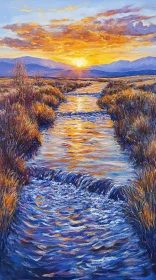 Sunset River Landscape Art