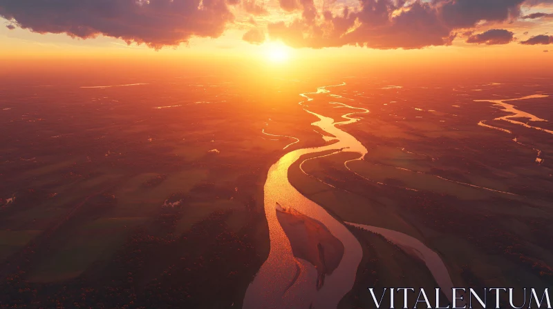 Sunset River Landscape from Above AI Image