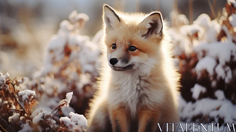 Baby Fox in Snow: A Portrait of Nature's Beauty AI Image