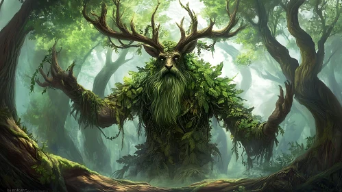 Mystical Antlered Beast in Enchanted Woodland