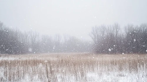 Tranquil Snow-Covered Field with Bare Trees