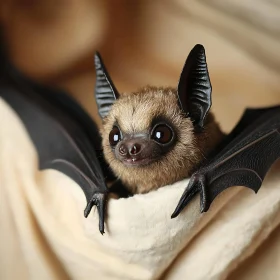 Charming Bat Snuggled in Blanket with Large Eyes