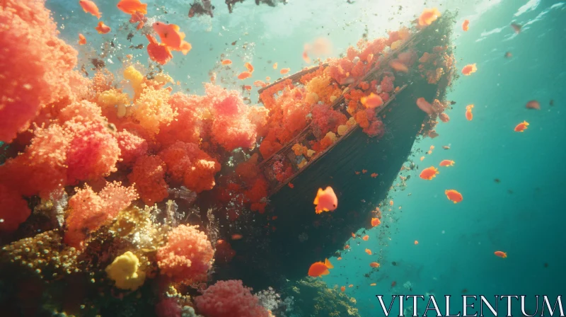 AI ART Submerged Ship and Vivid Corals Underwater