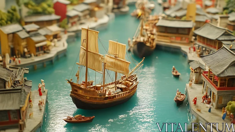 Detailed Miniature Scene of Historical Waterway AI Image