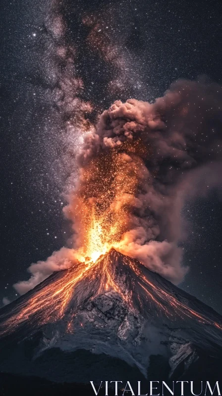 AI ART Volcano Erupting with Molten Lava at Night