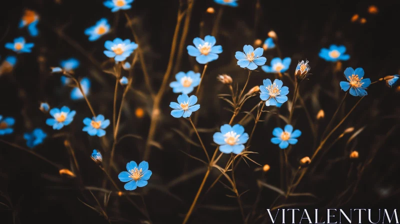 AI ART Vivid Blue Blossoms on Dark Background