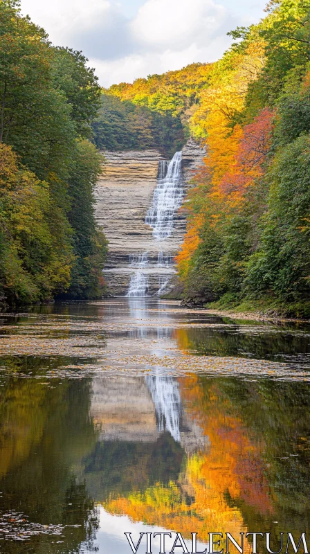 AI ART Tranquil Autumn Scene with Cascade and Reflection