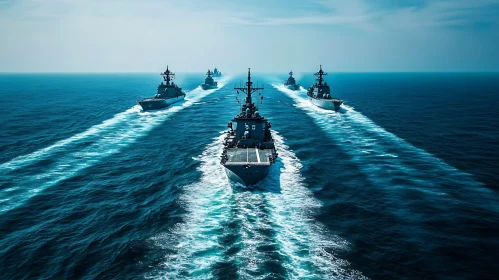 Navy Ships in Open Waters - Fleet Formation