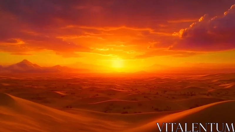 AI ART Desert Sunset with Orange Sky and Dunes