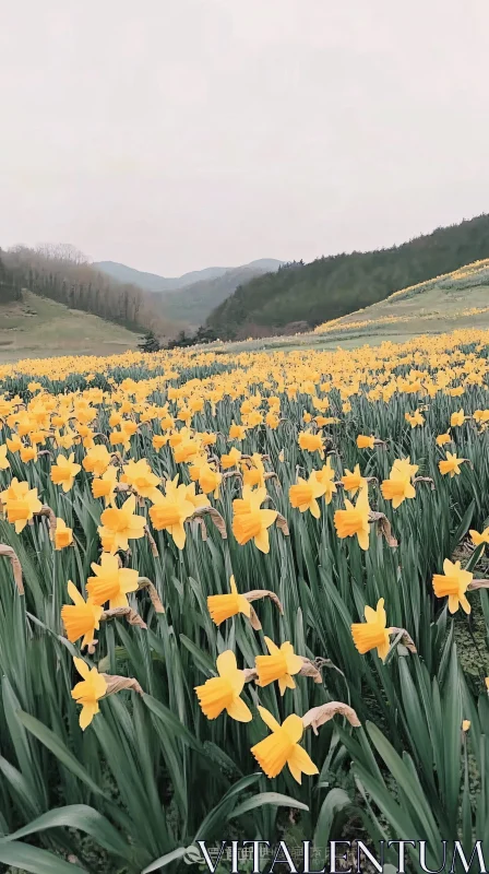 AI ART Yellow Daffodil Bloom in Rolling Hills