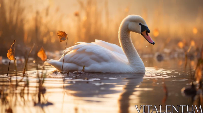 White Swan in Autumn Sunset: A Celebration of Nature's Beauty AI Image