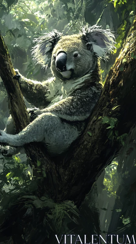 Tranquil Koala in Lush Greenery AI Image