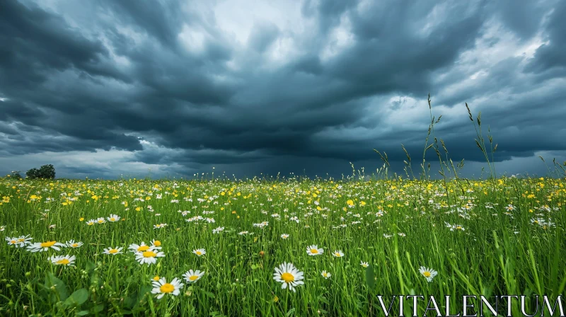 AI ART Dramatic Clouds Above Wildflower Meadow