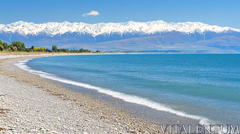 AI ART Tranquil Beach and Mountain Scenery