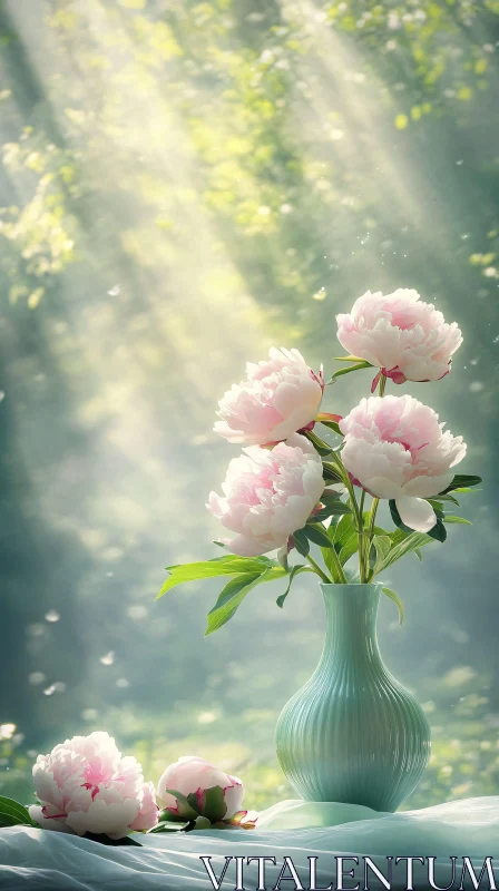 AI ART Serene Peony Arrangement in Sunlight