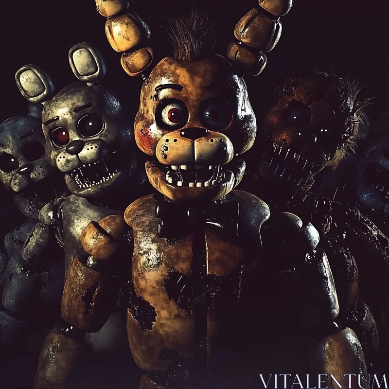 Creepy Broken Animatronics in a Dark Setting AI Image