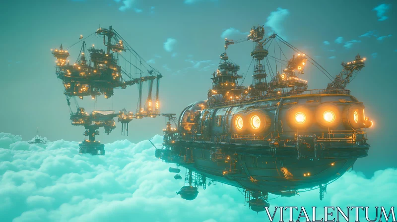 Steampunk Skyship and City AI Image