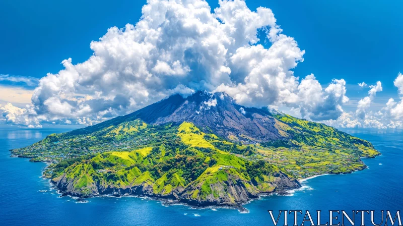 Picturesque Island with Mountain and Sea AI Image