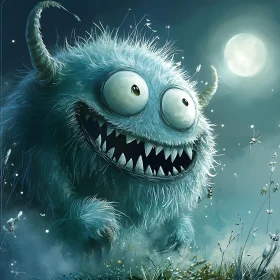 Curious Monster in Moonlit Field