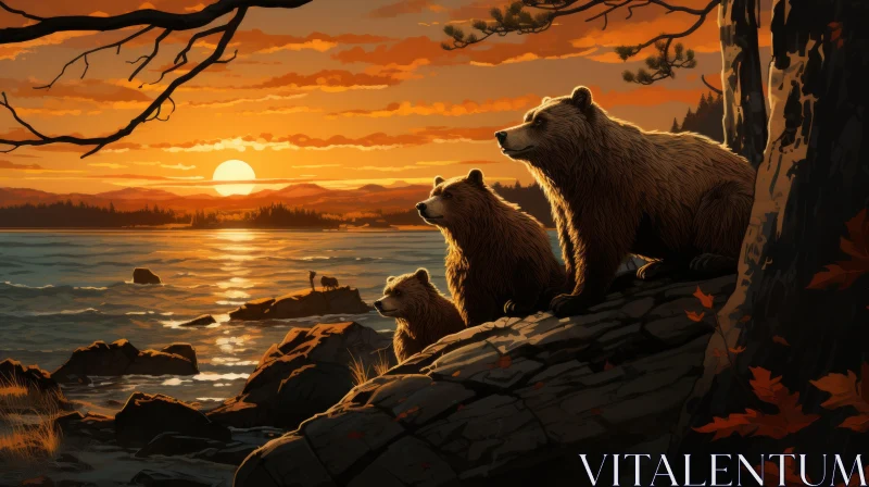 Tranquil Sunset - Majestic Bears Overlooking the Sea AI Image