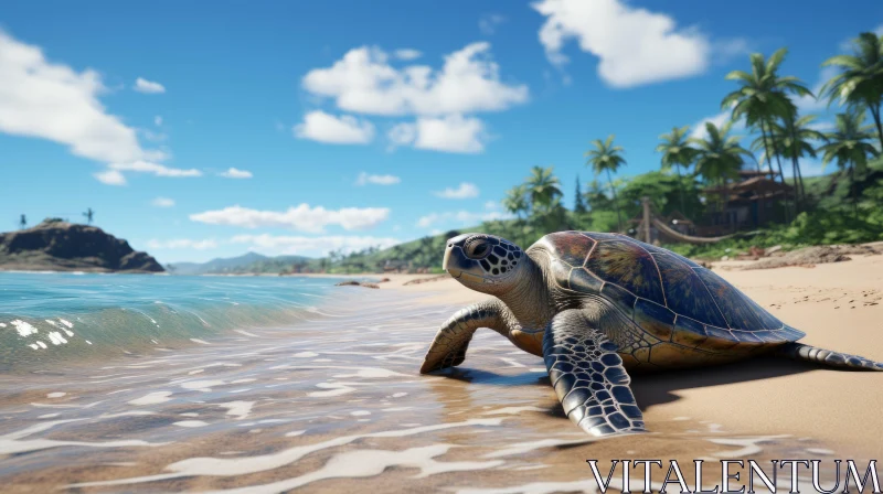 Turtle on Beach: A Detailed Unreal Engine Illustration AI Image