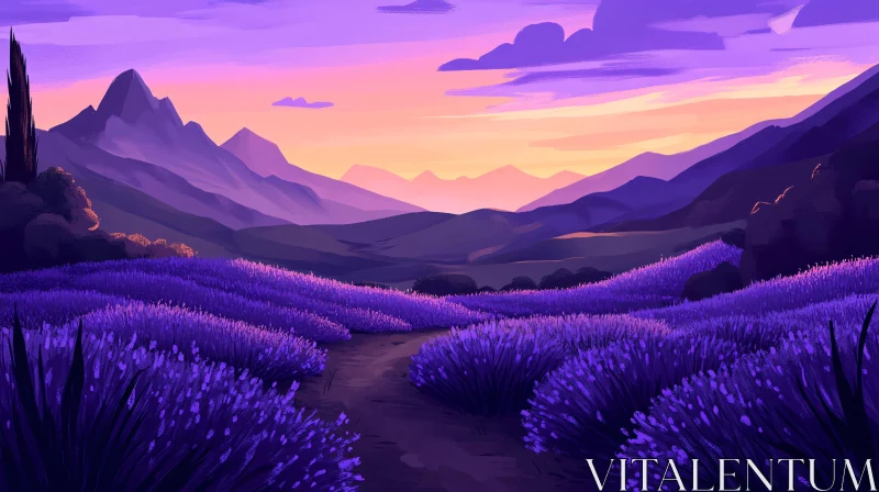 AI ART Lavender Fields and Sunset