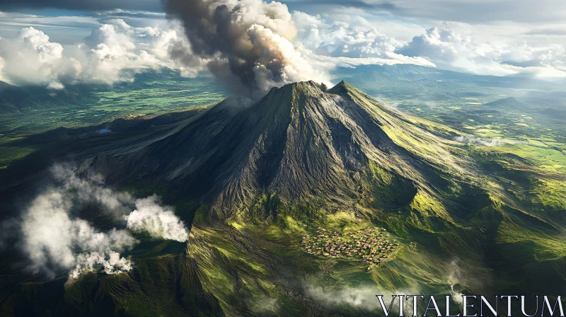AI ART Awe-Inspiring Volcanic Landscape and Nearby Village