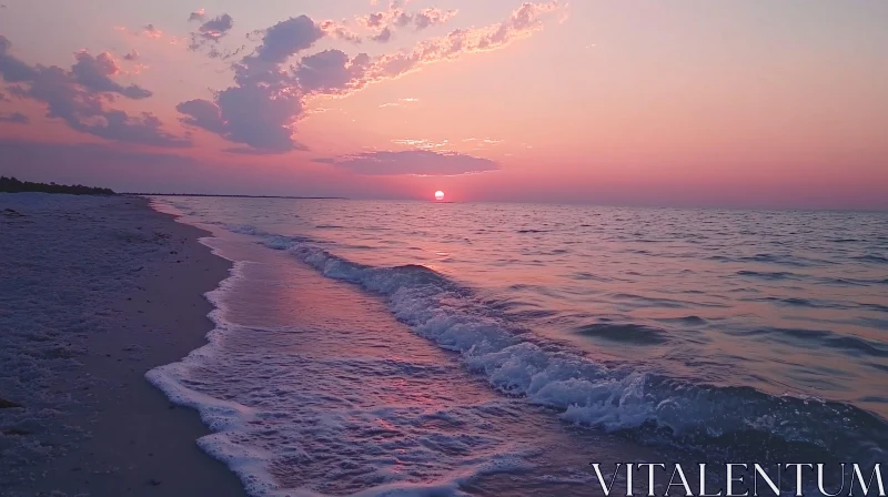 AI ART Tranquil Ocean Sunset with Soft Waves and Vibrant Colors