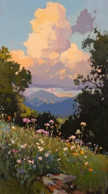 Impressionistic Meadow with Mountains