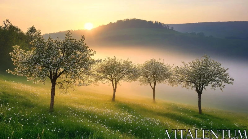 AI ART Morning Light Over Blossoming Landscape