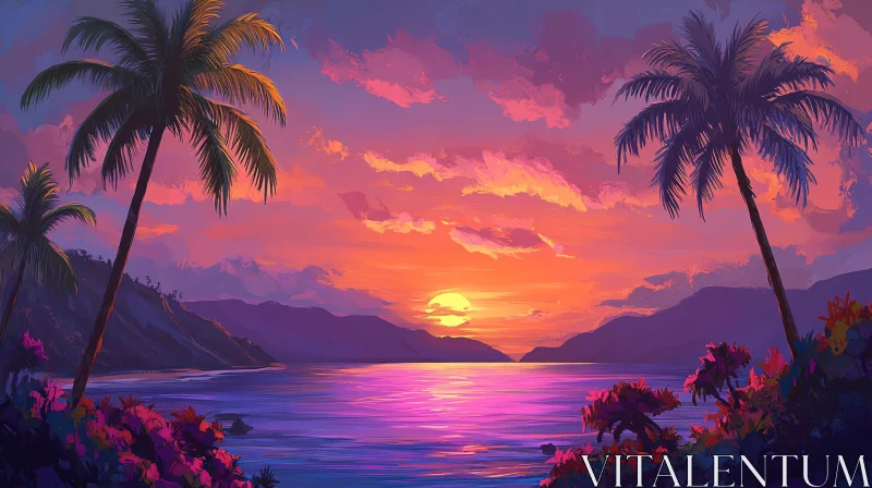 Vibrant Sunset in a Tropical Beach Setting